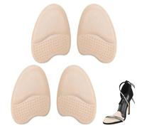 4 PCs Foam Ball of Foot Cushions Metatarsal Pads, Anti-Sliding Pads Open Toe, Relieves Forefoot Pain, Self-Adhesive and Reusable (Beige)