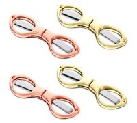 4 Pcs Folding Scissors Portable Mini Travel Scissors Shaped Mini Shear Telescopic Cutter Anti Rust Stainless Steel Scissor for Fishing Sewing Crafting Home Office Paper Travel (Rose Gold and Gold)