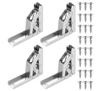 4 Pcs Folding Table Legs, 90 Degree Self Locking Foldable Hinges, Lock Extension Hinges for Table Bed Leg Feet Work Bench Support Brackets (Silvery-B)
