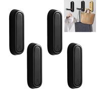 4 Pcs Folding Wall Mounted Bathroom Hooks: Retractable Folding Invisible Hooks - Ideal for Living Room, Kitchen, Bedroom - Easy to Install, Hang Towels, Coats, Hats, Jackets, Rucksacks,Keys (Black)