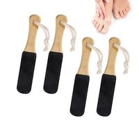 4 PCS Foot Scrubber Hard Skin,Pumice Stone Exfoliating Pedicure Rasp Foot Scrubber with Wooden Handle, Double-Sided Pumicestone for Dry Dead Skin Removal, Effective for Corns & Cracked Heels (Black)