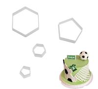 4 Pcs Football Pattern Cookie Cutters Plastic Soccer Cake Fondant Cutters 4 Sizes Hexagon Cookie Cutter for Baking Kitchen Boys Kids DIY Desserts Different Sizes for Creative Designs