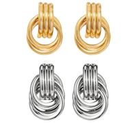 4 Pcs For Women, Chunky Silver, Geometric Drop Dangle Earrings Twisted Earrings Trendy Dupes Jewelry Gift