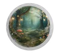 4 PCS Forest Path Cabinet Knobs with 2 Sizes Screws, 35mm White Round Drawer Handles Cupboards Door Knobs for Kitchen and Dresser Drawers, Bathroom Cabinet, Office