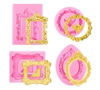 4 Pcs Frame Mould, Baroque Style Frame Moulds for Chocolate, Silicone Moulds for Cake, Candy, Donut, Fondant Decoration, and Clay Craft Making (Pink)