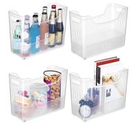 4 Pcs Freezer Organizer Bins with Wheel Plastic Organizer Bins Tall Narrow Kitchen Organization Pantry Organizer Snack Storage Containers for Office Refrigerator(10 x 13.3 x 5.5 Inch)