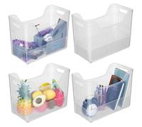 4 Pcs Freezer Organizer Bins with Wheel Plastic Organizer Bins Tall Narrow Kitchen Organization Pantry Organizer Snack Storage Containers for Office Refrigerator (10 x 13.3 x 6.7 Inch)