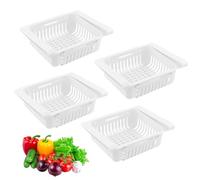4 Pcs Fridge Retractable Drawers Storage Organisers, Fridge Organizer Rack Inserts, Fridge Drawer Storage Bins Adjustable, Fridge Organisers for Kitchen, Cabinets, Freezer, Pantry (White)