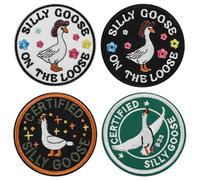 4 Pcs Funny Goose Loop and Hook Patch Certified Silly Goose Embroidered Meme Sew-On Patches Cool Emblem Applique Patch for Backpacks Dog Harnesses Vests Hats Helmets Gym Bags