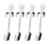 4 Pcs Funny Skull Spoons Stainless Steel Hanging Novelty Small Sugar Spoons for Dessert Tea Appetizer