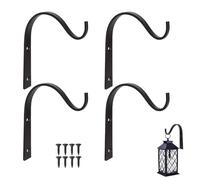 4 Pcs Garden Hooks,Hanging Basket Bracket Wall Hook Brackets Hanger Plant Hangers Wrought Iron Flower Baskets Fence Metal Heavy Duty Lantern Wooden Planter Crook Holder,for Plants Outdoor Pots Indoor