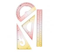 4 Pcs Geometry Rulers Set, Translucent Plastic Triangle Protractor Rulers, Clear Scale Drafting Measuring Tool for Home School Use (Red-Yellow Gradient)