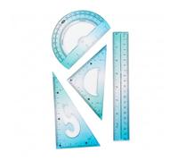 4 Pcs Geometry Rulers Set, Translucent Plastic Triangle Protractor Rulers, Clear Scale Drafting Measuring Tool for Home School Use (Blue Gradient)