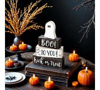 4 Pcs Ghost Sign, Coffee Ghost Wooden Sign Halloween Tiered Tray Decor, Centerpiece Block Display Decorative For Kitchen Coffee Bar Indoor Shelf Party Holiday Season