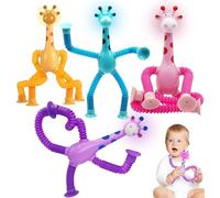 4 Pcs Giraffe Telescopic Suction Cup Toys, Stretchy Pop Tube Fidget Toy for Kids, Shape-Changing Sensory Toy for Stress Relief, Educational Gift for Toddlers and Children