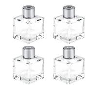 4 Pcs Glass Diffuser Empty Clear Bottles 50ml Essential Fragrance Oil Reed Diffusers Set Small Square Glass Diffuser Bottles with Caps for Home Bathroom Decorative Fragrance Accessories Use
