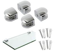 4 Pcs Glass Shelf Brackets with Screws & Anchors, Adjustable Glass Clamps for 6-8mm Panels, Nickel-Plated Zinc Alloy Glass Fitting Wall Stands for Bathroom, Display Cabinet, Wine Rack