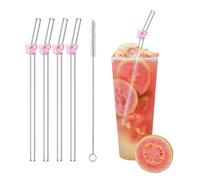 4 PCS Glass Straws Drinking, Reusable Bent Straws with Cleaning Brush, Clear Glass Straw with Bows for Smoothie Milk Coffee Coctail Water Juice