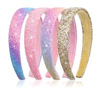 4 Pcs Glitter Headbands For Girls Women Glitter Rainbow Headband Glitter Pink Rainbow White Sparkly Sequin Headband Cute Bling Head Bands For Girl Headbands Hair Accessories Party Holiday