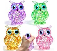 4 Pcs Glitter Owl Sugar Squishy Toys, Animal Stress Ball for Stress Relief