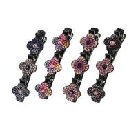4 Pcs Glittering Crystal Hair Clips Set - Double Layer Elegant Braided Hair Clips with Rhinestone Flowers for Styling Women & Girls