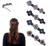 4 PCS Glittering Crystal Stone Braided Hair Clips for women,Double Layer Mini Hair Accessories for Women,Hummingbird Rhinestone Flower Clipss,Anti-slip Sparkling Crystal Hair Clips Womens Girls