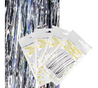 4 PCS Glittering Silver Tinsel Decorations, 3.2ft x 6.5ft Elegant Silver Tinsel Strands & Streamers, Angel Hair Tinsel, Festive Tinsel Door Curtain Set for Spectacular Display