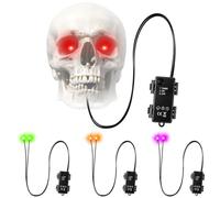 4 Pcs Glowing Skeleton Eyes with Timer, Waterproof Halloween LED Lights | Light Up Eyes for Masks, Pumpkins & Props, Easy DIY Installation for Bushes & Tombstones (Batteries Not Included)