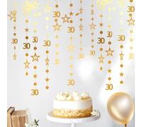 4 Pcs Gold 30th Decorations Garlands 3m Dot Twinkle Star Banner Hanging Decorations for Womens & Mens 30 Year Old Birthday Cheers to Thirty Years Anniversary Party Supplies