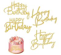 4 Pcs Gold Cake Decoration - Happy Birthday Cake Toppers 4 Styles Acrylic Glitter Letters Cake Decorations Gold Cake Topper for Photo Supply