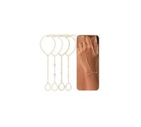 4 Pcs Gold Hand Chain Bracelets for Women, Dainty 14K Gold Plated Ring Bracelet Hand Chain, Stackable Beaded Cubic Zirconia Bracelet Stack Jewelry Gifts, M, Metal, no gemstone