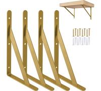 4 Pcs Gold Shelf Brackets Triangle Shelving Brackets Right Angle Wall Mounted Shelf Supporters 12 Inch