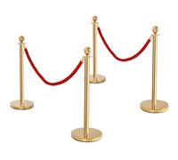 4 PCS Gold Stanchion Post Queue Rope Barrier Posts Stand Retractable