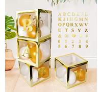 4 pcs Gold Transparent Balloons Boxes with 30 Letters 10 Numbers 5 Symbols, UNIIDECO Neutral Gender Reveal Oh Baby Shower Decorations ABC Blocks Sign, Bridal Wedding Shower Birthday Party Supplies
