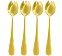 4 Pcs Gold Tumbled Sporks, Vintage Gold Flatware Set, Stainless Steel Spoon & Fork Combo, Ideal for Desserts and Salads, Dishwasher Safe, 6.6×1.4 Inches