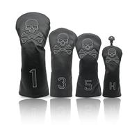 4 Pcs Golf Club Head Covers PU Leather Skull Golf Club Covers for Drivers, Fairway Woods, and Hybrids Fit Most Golf Clubs Golf Headcovers Set