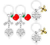 4 Pcs Graduation Gifts for Teacher Apple Bee Appreciation Teacher Keychain Best Teacher Thank You Gift with 4 Pcs Gift Bags for Women Teachers Birthday