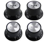 4 Pcs Guitar Control Knobs, 2 TONE and 2 VOLUME, Electric Guitar Speed Knobs with Silver/Brushed Aluminum Cap, Fit for Electric Guitars and Basses, Easy to Install