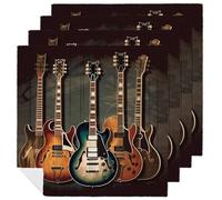4 PCS Guitars Art Cloth Napkins 18.7"x18.7"- Single-Sided Print, Soft & Reusable Napkins for Elegant Dining, Wedding, Party, Restaurant Decor