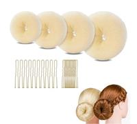 4 Pcs Hair Bun Shaper Set,Ring Style Hair Donuts for Buns With 20 Golden Bobby Pins,Beige Hair Bun Maker for Girls Kids Women DIY Chignon Hair Styles Dancer Ballerina(Four different sizes)