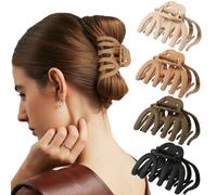 4 Pcs Hair Clips, Large Claw Clip, Non Slip Jaw Clips Strong Hold for Thick Thin Curly Long, Elegant-Tone Matte Dark Multicolor (Black, Khaki, Brown, Beige), Hairs Accessories for Women, Girls