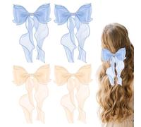4 PCS Hair Ribbons Clip Long Tail Silk Satin Hair Bows Barrettes Stylish Elegant Bow-knot Hairpin Metal Nonslip Claw Clips Vintage Hair Dress Up Accessories for Women Girls