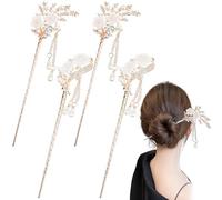 4 PCS Hair Sticks with Tassel Long Hairpins Chinese Hair Chopsticks Vintage Pearl Flower Hairpin Alloy Pins with Tassel Accessories Hair Pins Forks Chopstick Headpieces for Women and Girl