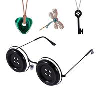 4 Pcs Halloween Accessories Fit for Cosplay Costume, Button Eyes Glasses, Key Necklace, Hair Clip, Green Stone Set Halloween Merchandise, Birthday Gift for Women Men, One size, Plastic, No Gemstone