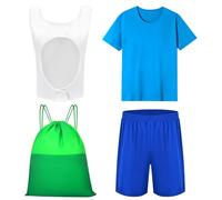 4 Pcs Halloween Adult Adventure Costume Including Blue T-Shirt Pants White Bunny Ear Plush Hat and Green Drawstring Backpack Bag for Halloween Anime Cosplay Party Dress up