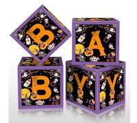 4 Pcs Halloween Baby Shower Boxes Decorations A Baby is Brewing Baby Shower Decorations 12 inch Balloon Boxes for Baby Happy Boo Day Birthday Party Supplies Photography Prop
