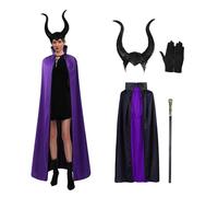 4 PCS Halloween Black Evil Headpiece Accessories for Women, Maleficent Horns Headband Witch Black Horns Headpiece Stand Collar Cape Gloves King’s Cane for Halloween Carnival Cosplay