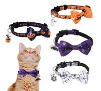 4 pcs Halloween Cat Collar, Adjustable Cat Collar, Bow Tie Breakaway, Kitty Collar with Bell Decoration Accessories,halloween accessories, for Puppy Kitten