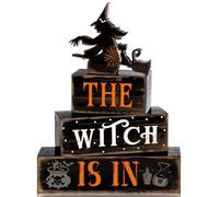 4 Pcs Halloween Decor for Home Witch Brew Pumpkin Wooden Signs with Sayings Halloween Tiered Tray Decoration Wooden Table Decorations for Farmhouse Decor(Witch and Black Cat)