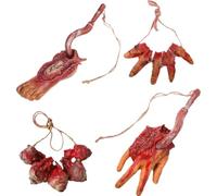 4 Pcs Halloween Fake Bloody Severed Hands Feet Broken Body Parts for Haunted House Halloween Zombie Party Decorations